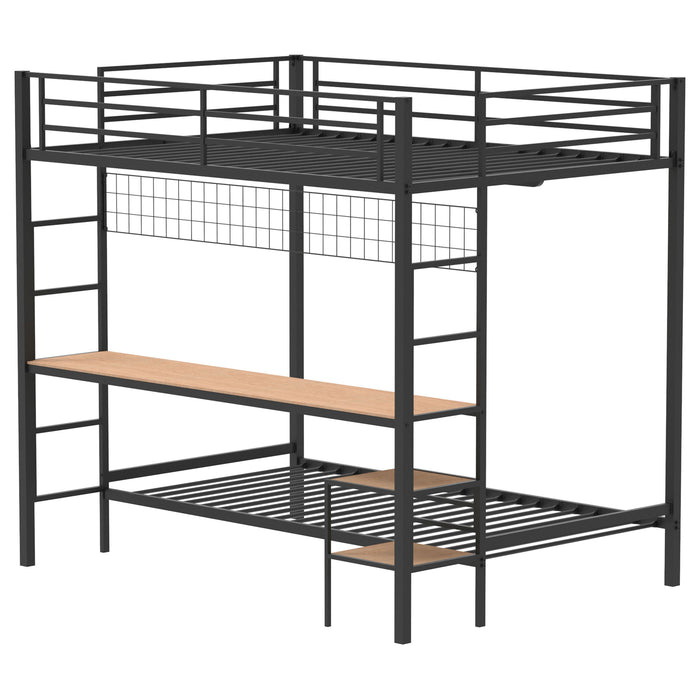 Bettoni Metal Full Over Twin Workstation Bunk Bed Matte Black