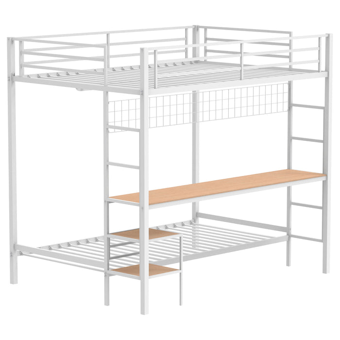 Bettoni Metal Full Over Twin Workstation Bunk Bed Matte White
