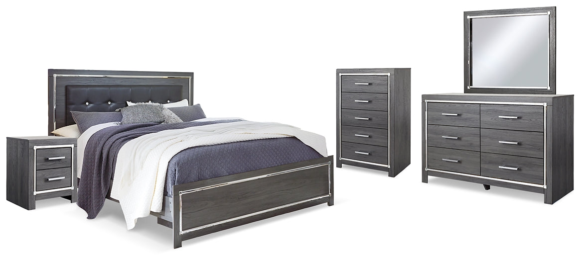 Lodanna King Panel Bed with Mirrored Dresser, Chest and Nightstand