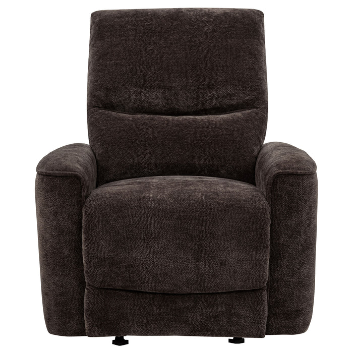 Navarro Chenille Upholstered Glider Recliner Dark Brown