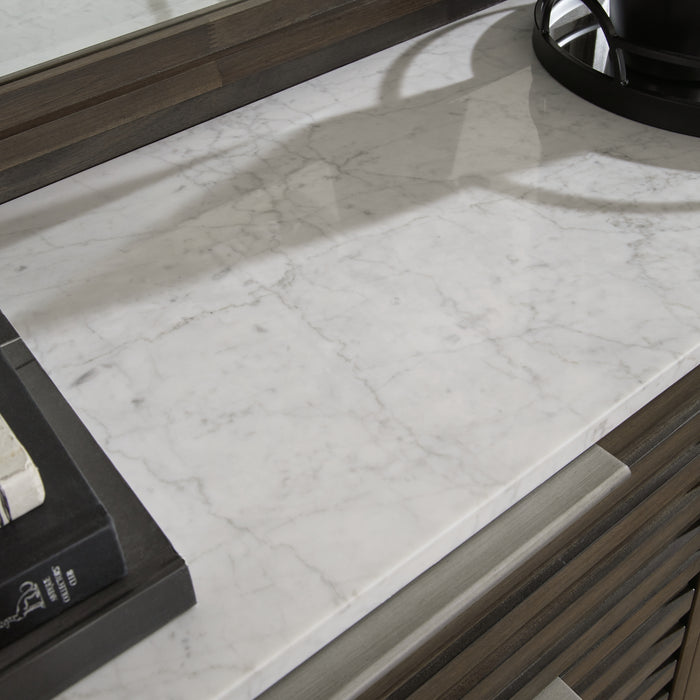 Arkenton California King Panel Bed with Mirrored Dresser