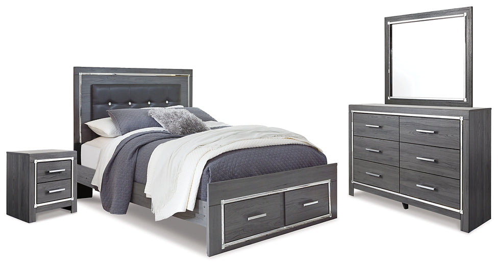 Lodanna Queen Panel Bed with 2 Storage Drawers, Dresser, Mirror and Nightstand