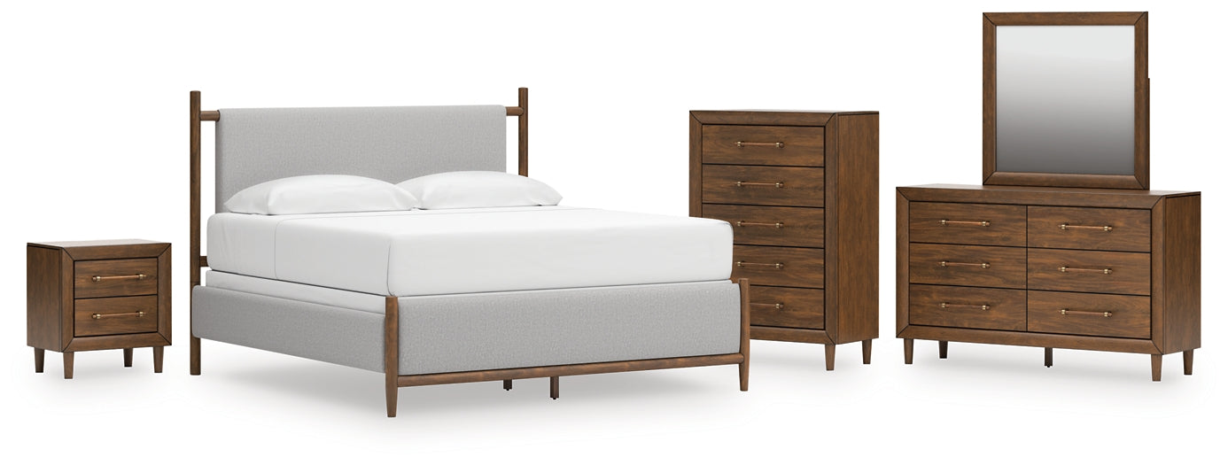 Lyncott King Upholstered Bed, Dresser, Mirror, Chest and Nightstand