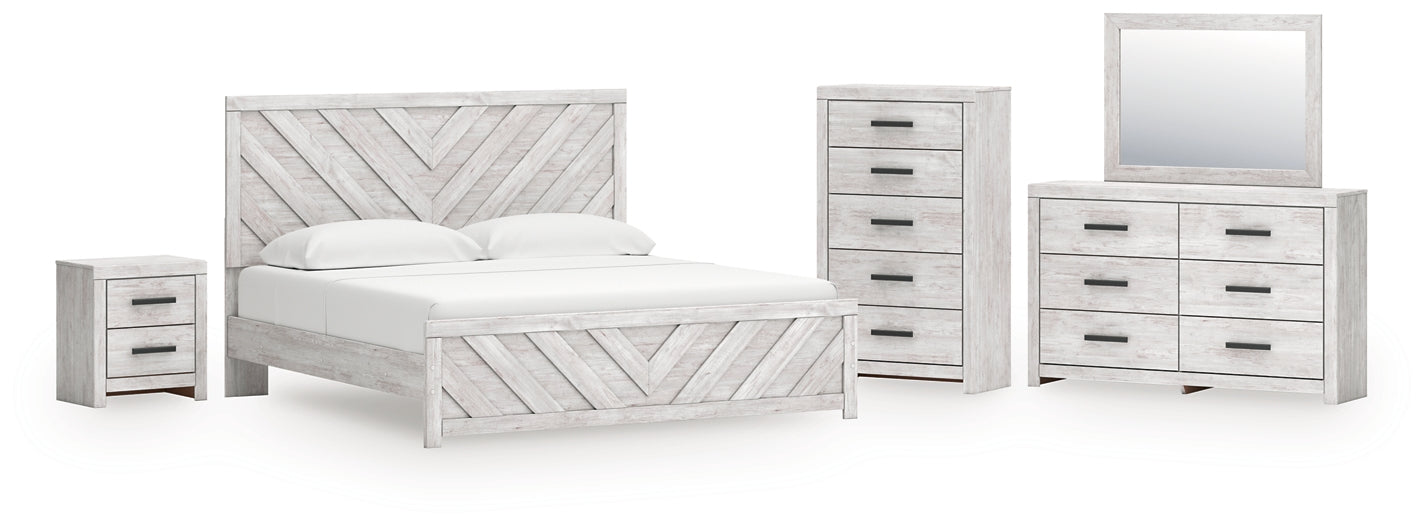 Cayboni King Panel Bed with Mirrored Dresser, Chest and Nightstand