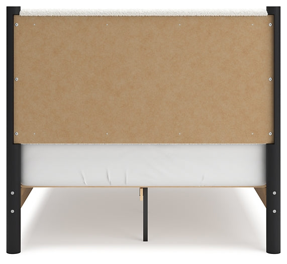 Cadmori Full Upholstered Panel Bed, Dresser and Mirror