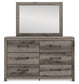 Graystorm King Panel Bed with Mirrored Dresser and Nightstand