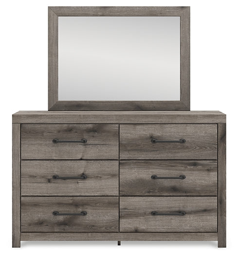 Graystorm Twin Panel Bed with Storage, Dresser, Mirror and Nightstand