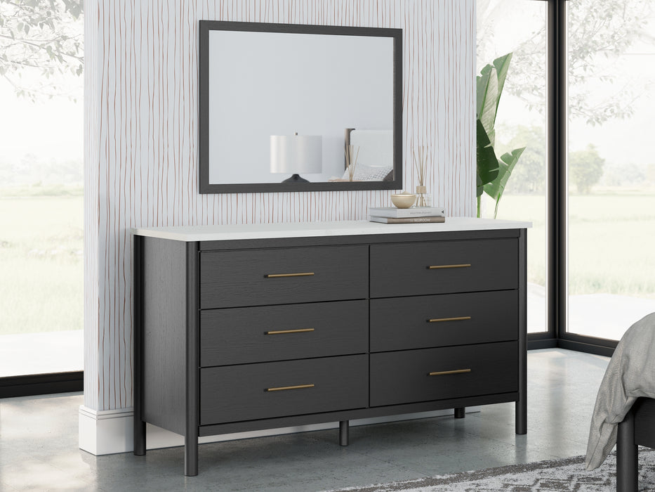 Cadmori King Upholstered Panel Bed, Dresser, Mirror, Chest and Nightstand