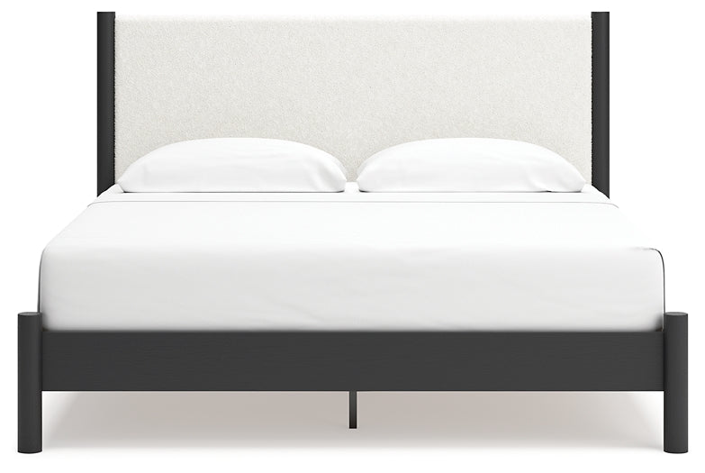 Cadmori King Upholstered Panel Bed, Dresser and Mirror