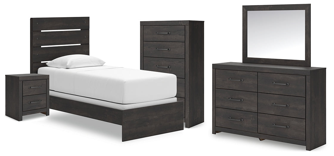Hollivern Twin Panel Bed, Dresser, Mirror, Chest and Nightstand