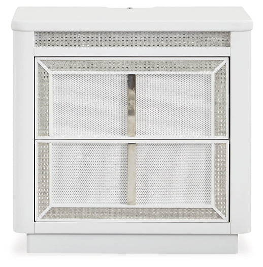 Chalanna California King Upholstered Storage Bed, Dresser, Mirror and Nightstand