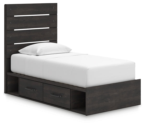 Hollivern Twin Panel Bed with Storage, Dresser, Mirror, Chest and Nightstand