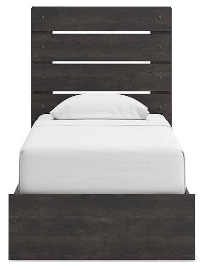Hollivern Twin Panel Bed with Storage, Dresser, Mirror and Nightstand