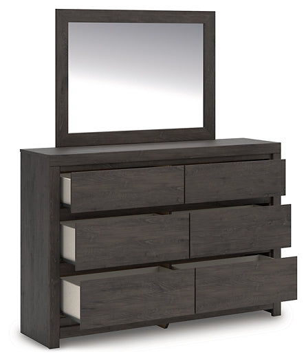 Fraluna Queen Panel Bed with Mirrored Dresser and Nightstand