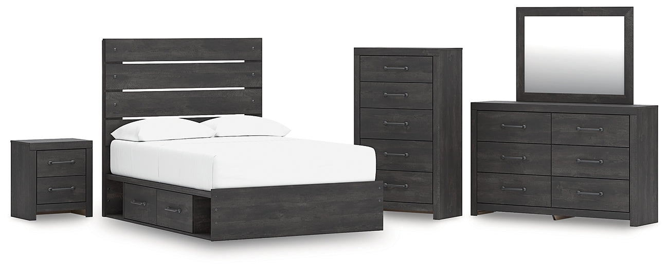 Hollivern Full Panel Storage Bed, Dresser, Mirror, Chest and Nightstand