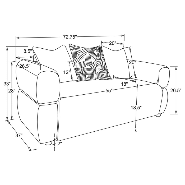 Jeanette 2-piece Fabric Upholstered Round Arm Sofa Set Beige