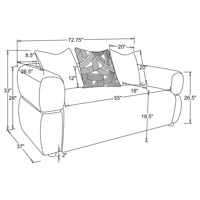 Jeanette 3-piece Fabric Upholstered Round Arm Sofa Set Beige
