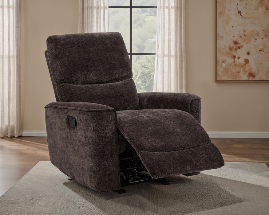Navarro Chenille Upholstered Glider Recliner Dark Brown
