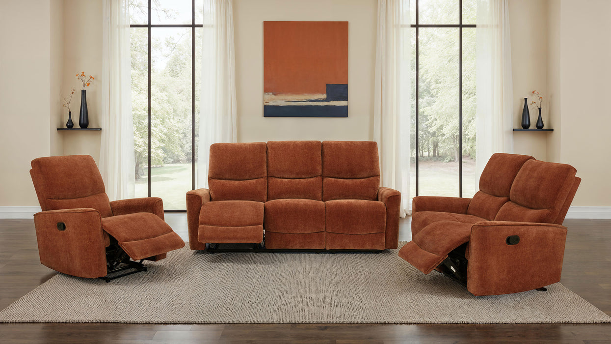 Navarro Chenille Upholstered Reclining Sofa Burnt Orange