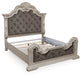 Bruchandi California King Upholstered Panel Bed with Mirrored Dresser and Nightstand
