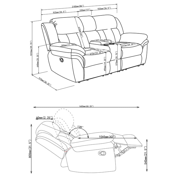 Bahrain Upholstered Motion Loveseat Charcoal