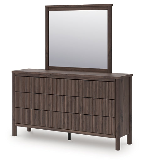 Pamytta King Upholstered Panel Bed, Dresser, Mirror and Nightstand