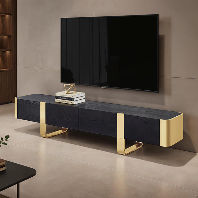 Leknes - TV Stand Black w/ Gold Frame