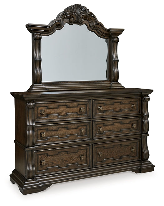 Maylee Queen Canopy Bed, Dresser, Mirror, Chest and Nightstand