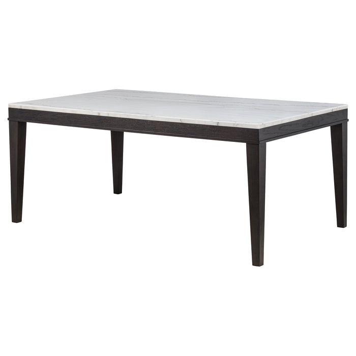 Averill 72-inch Rectangular White Marble Top Dining Table Coffee Bean