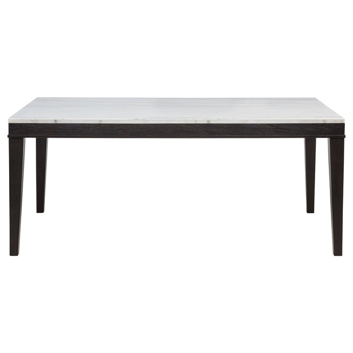 Averill 72-inch Rectangular White Marble Top Dining Table Coffee Bean