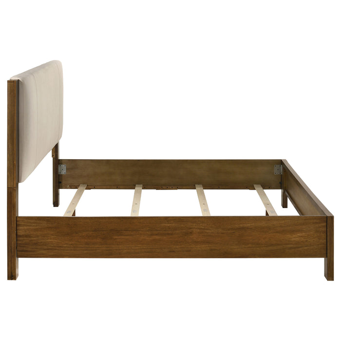 Adderley Eastern King Wood Panel Bed Cream and Warm Brown