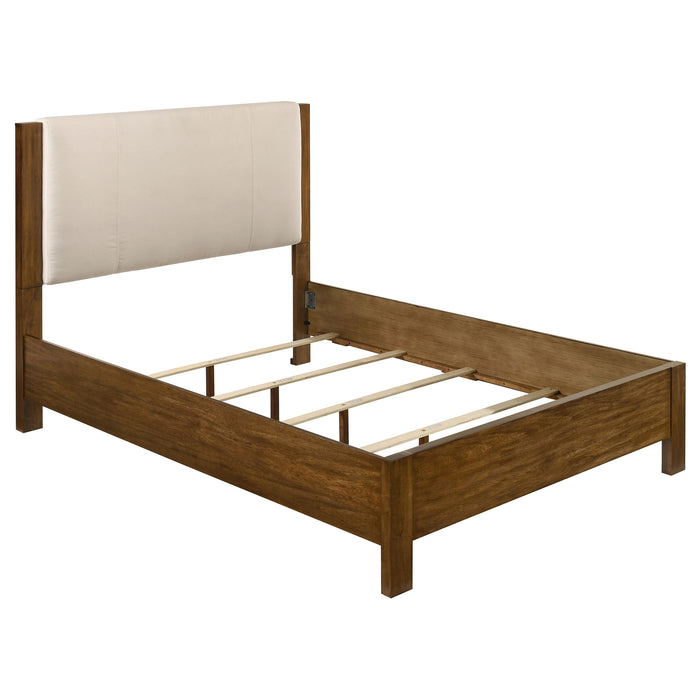 Adderley Queen Wood Panel Bed Cream and Warm Brown