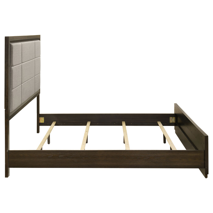 Atlas 63-inch Eastern King Upholstered Panel Bed Grey and Dark Oak