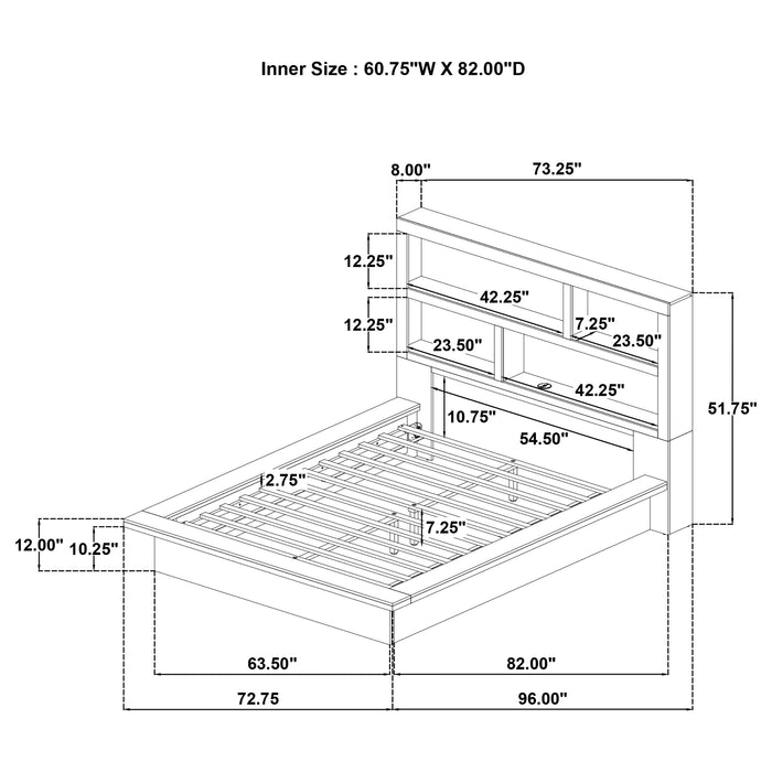 Hendricks Queen Bookcase Headboard Platform Bed Light Oak