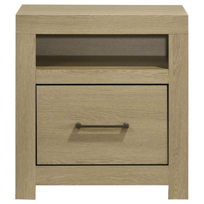 Hendricks 1-drawer Nightstand Bedside Table with Cubby Light Oak