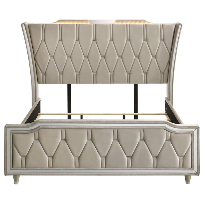Lorient California King LED Upholstered Bed Ivory and Camel