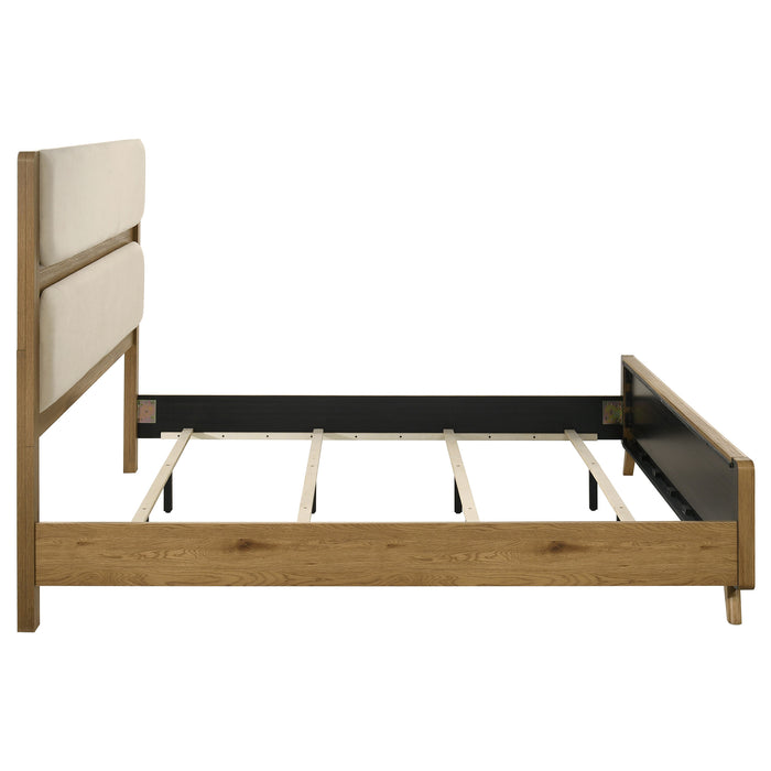 Bennett 62-inch Eastern King Upholstered Panel Bed Cream and Light Oak