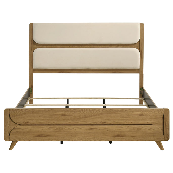 Bennett 62-inch Eastern King Upholstered Panel Bed Cream and Light Oak