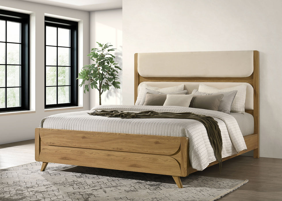 Bennett 62-inch California King Upholstered Panel Bed Cream and Light Oak