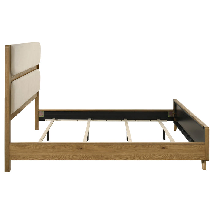 Bennett 62-inch California King Upholstered Panel Bed Cream and Light Oak