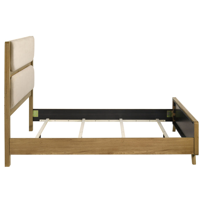 Bennett 62-inch Queen Upholstered Panel Bed Cream and Light Oak
