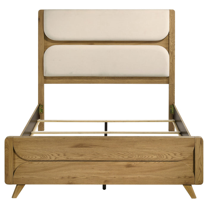 Bennett 62-inch Queen Upholstered Panel Bed Cream and Light Oak
