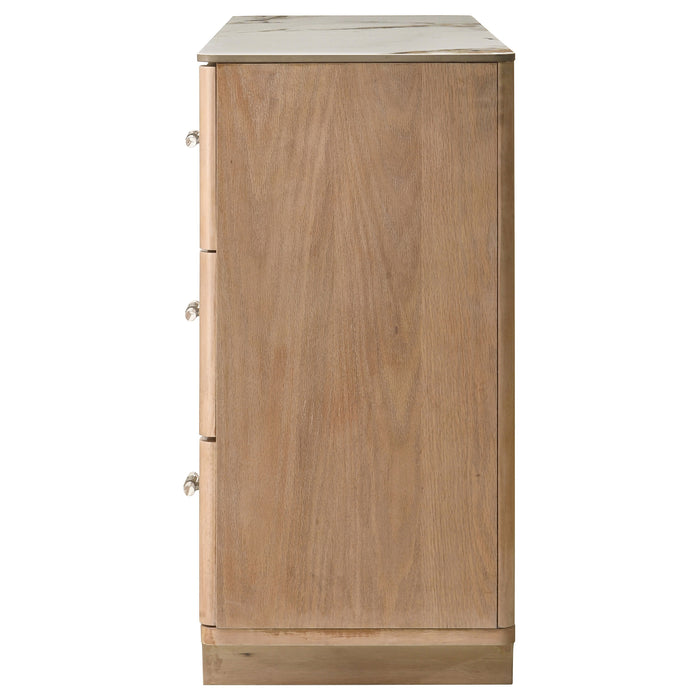 Leanne 6-drawer Sinter Stone Top Dresser Cabinet Light Oak