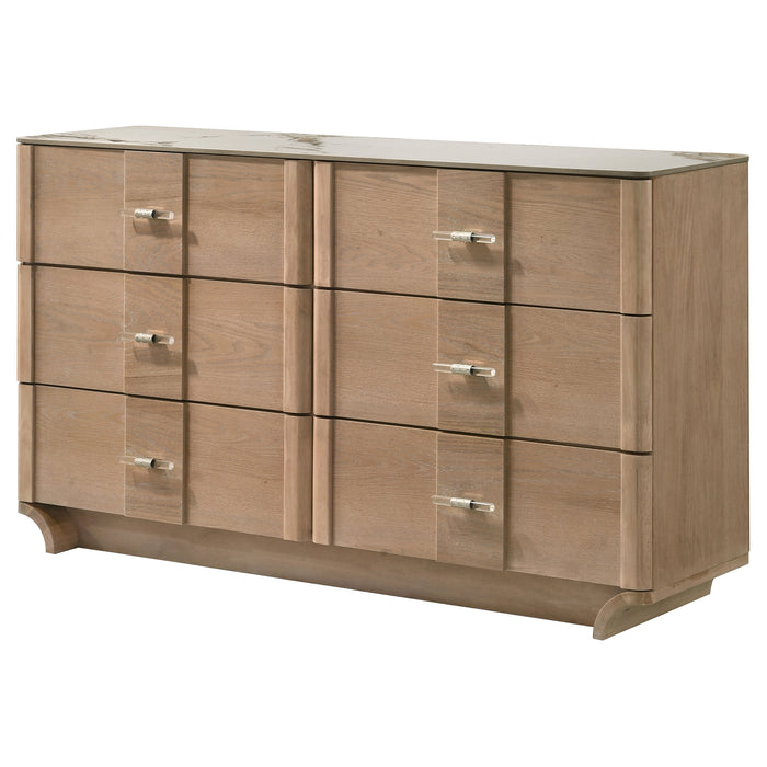 Leanne 6-drawer Sinter Stone Top Dresser Cabinet Light Oak