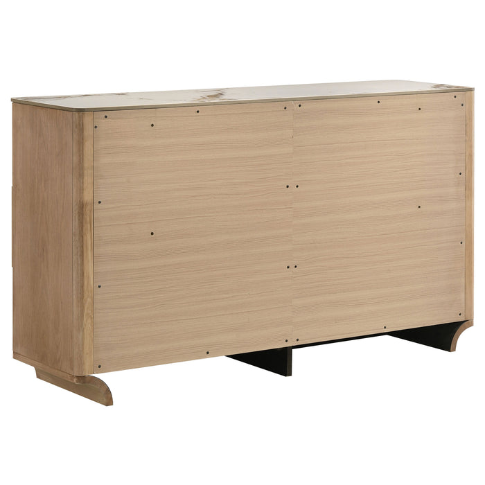 Leanne 6-drawer Sinter Stone Top Dresser Cabinet Light Oak