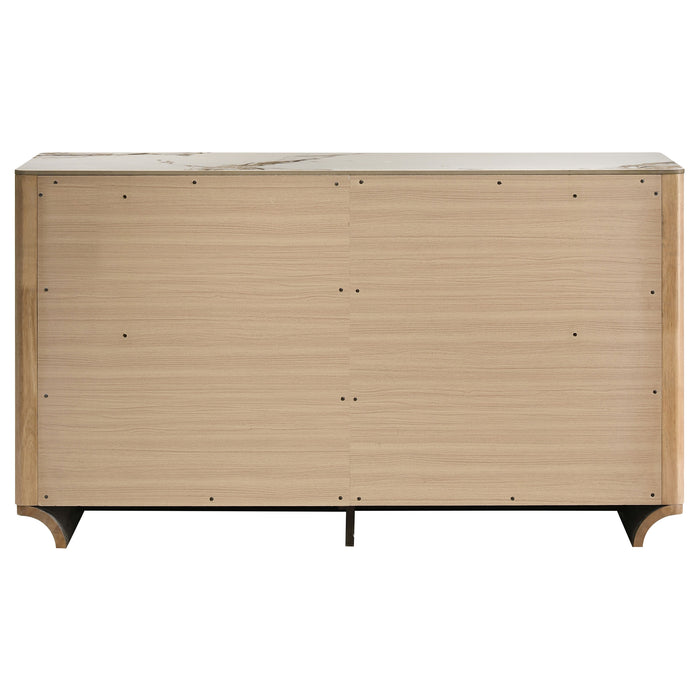 Leanne 6-drawer Sinter Stone Top Dresser Cabinet Light Oak