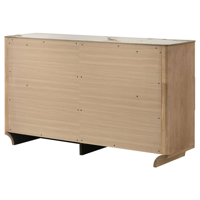 Leanne 6-drawer Sinter Stone Top Dresser Cabinet Light Oak