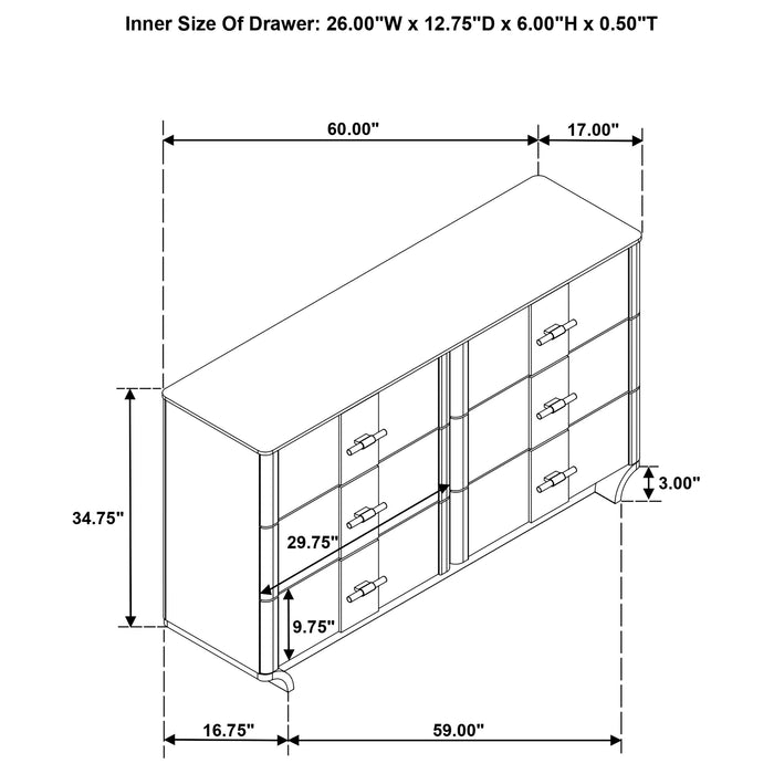 Leanne 6-drawer Sinter Stone Top Dresser Cabinet Light Oak