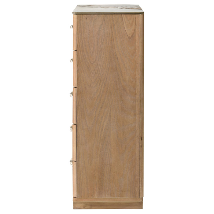 Leanne 5-drawer Sinter Stone Top Chest of Drawers Light Oak