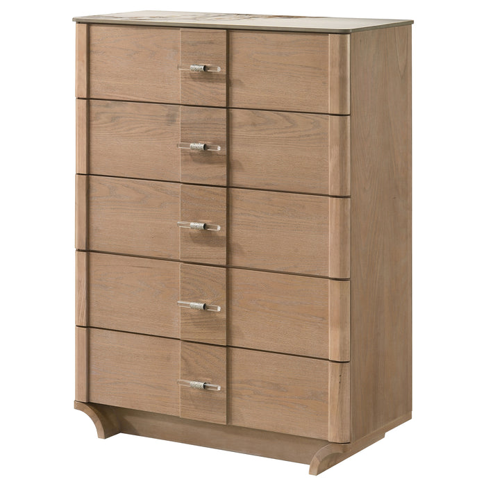Leanne 5-drawer Sinter Stone Top Chest of Drawers Light Oak
